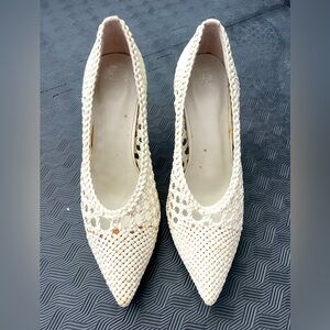 Elegant White Woven Women's Heels